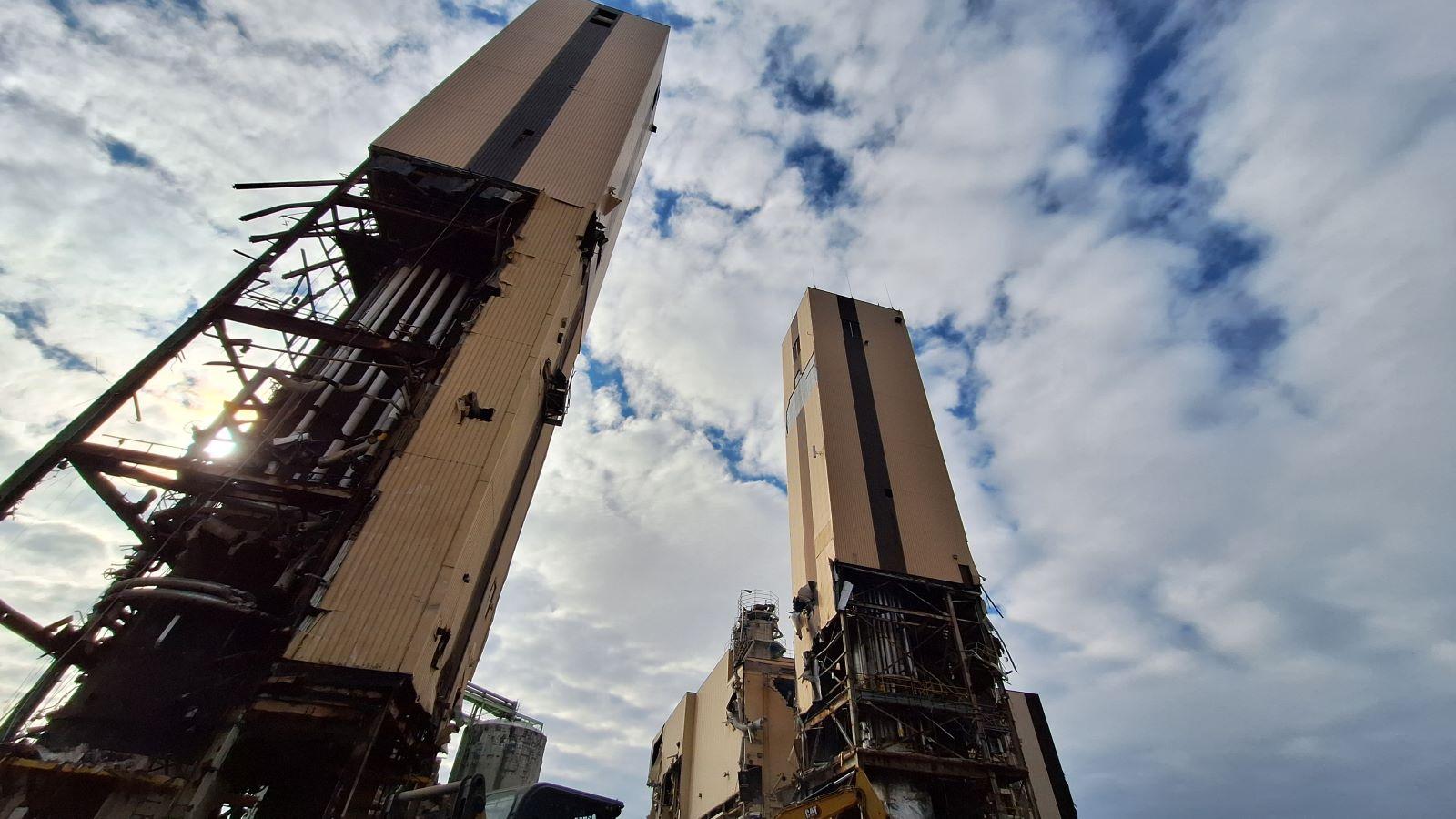 Kraft Mill digesters came crashing down in controlled drop last week